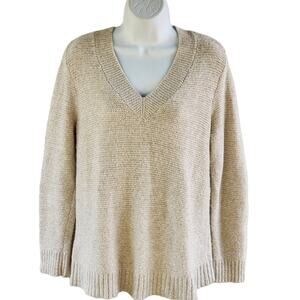 J. Jill Womens Oatmeal Alpaca Blend Sweater -sz Small Vee-Neck Waffle Texture